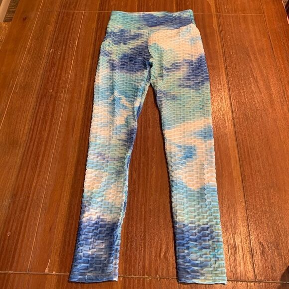 Beelu Athletic Tye Die Textured Athletic High Waist Leggings Ruched Butt Lift M - Picture 1 of 6